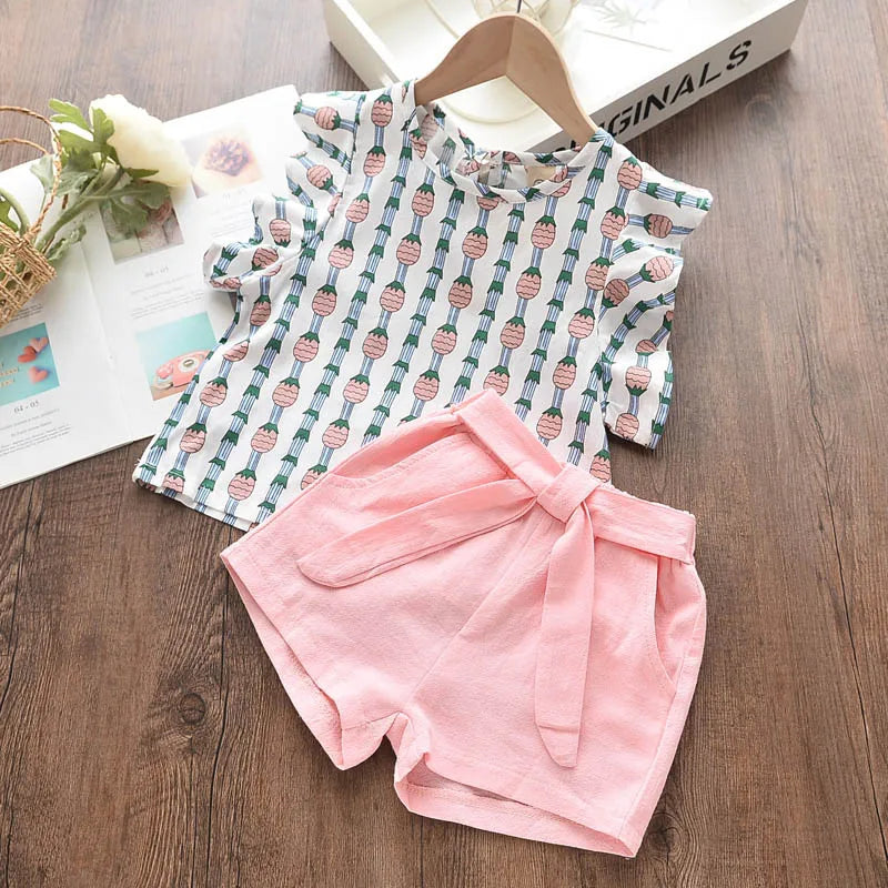 Girls Clothing Sets Sleeveless Blouse +  Skirt