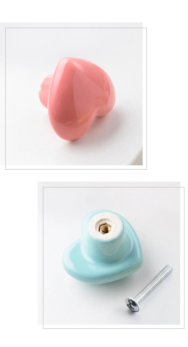 Ceramic Colorful Heart Shape Cabinet Door Knobs - Itzy bitsy