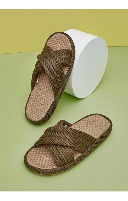 UTUNE Mute Linen Slippers - Japanese Mesh Style