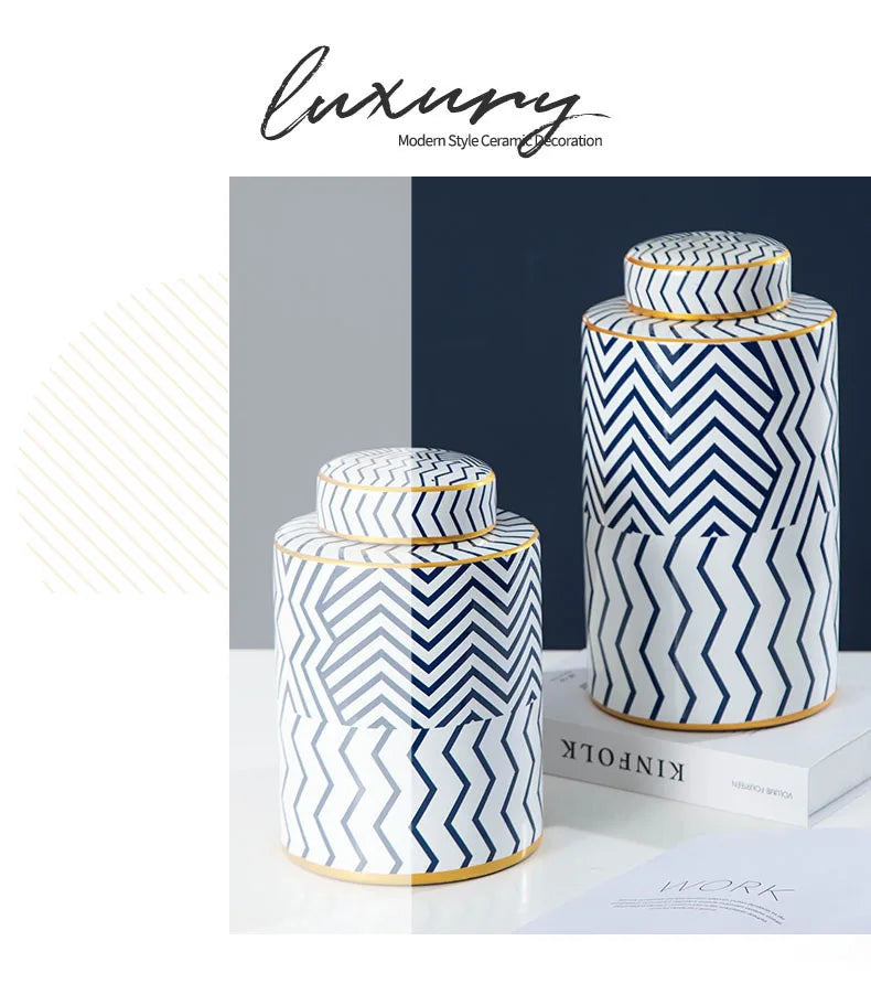 Geometric Ceramic Storage Jars with Lid Decorative Jar Ornament