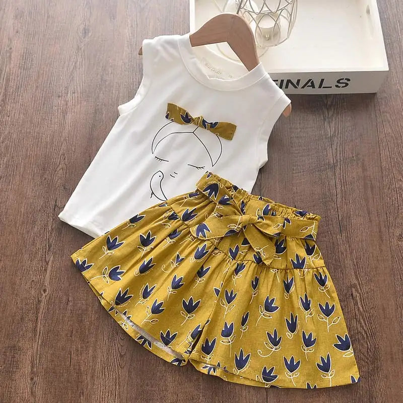 Girls Clothing Sets Sleeveless Blouse +  Skirt