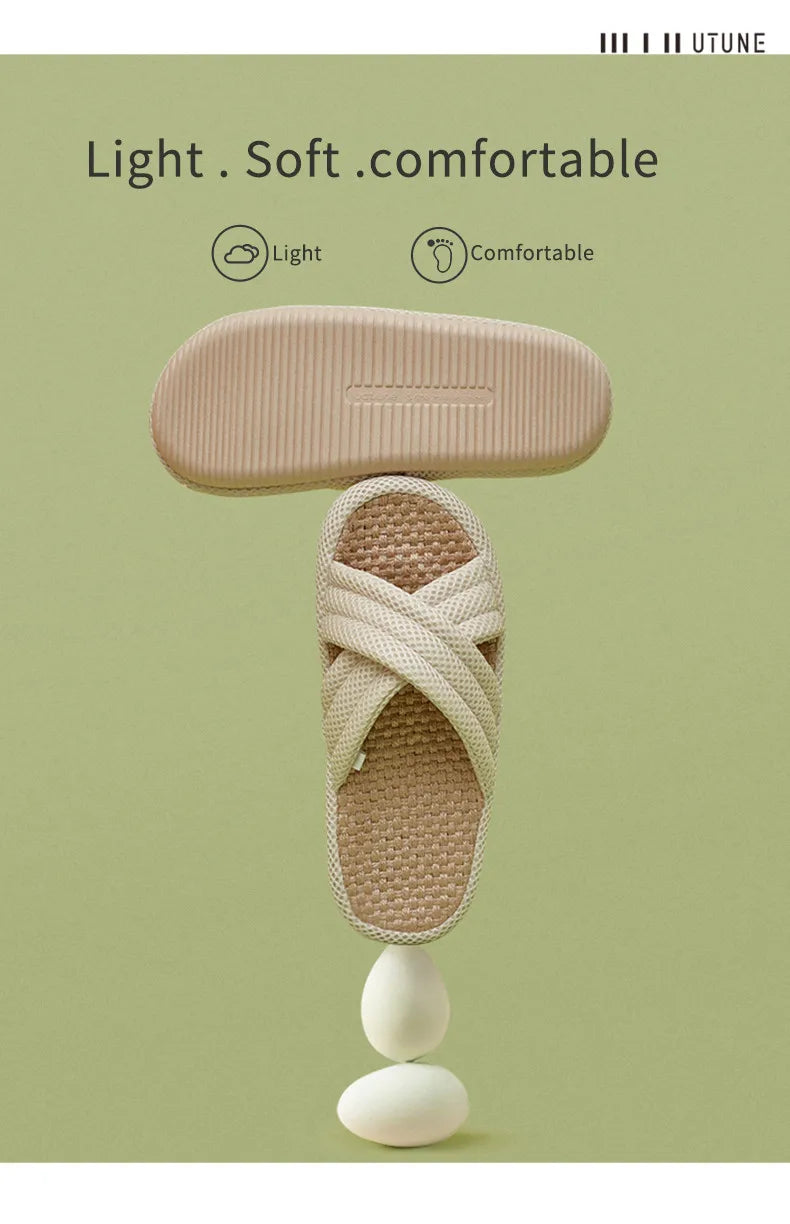 UTUNE Mute Linen Slippers - Japanese Mesh Style