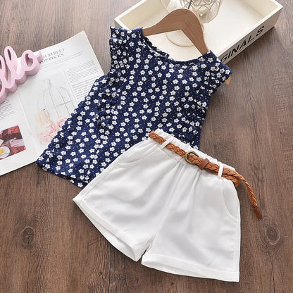 Girls Clothing Sets Sleeveless Blouse +  Skirt