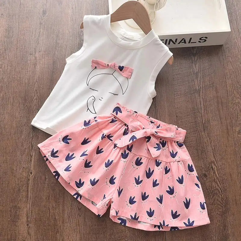 Girls Clothing Sets Sleeveless Blouse +  Skirt