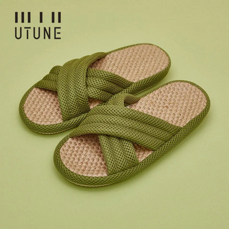 UTUNE Mute Linen Slippers - Japanese Mesh Style