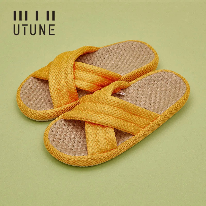 UTUNE Mute Linen Slippers - Japanese Mesh Style