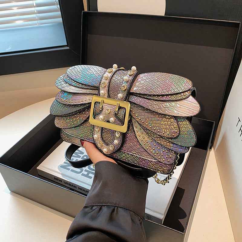 Women's Bags, Women's Bags, Cross-Border Bags2025 New European and American Retro Chain Bags, Snake Pattern Single Shoulder Crossbody Small Square Bag