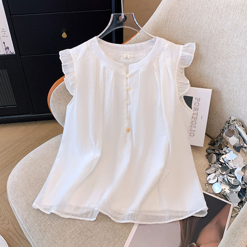 Girls Short Ruffle Sleeve - Pleated Blouse