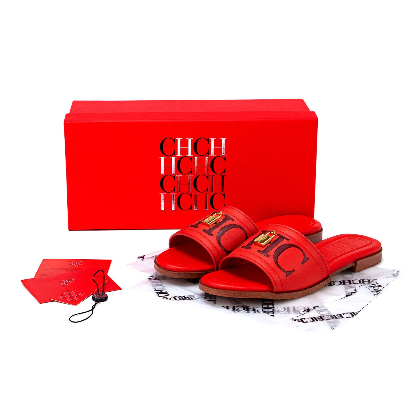 CHHC Women's Elegant Locked Leather Flat Slides