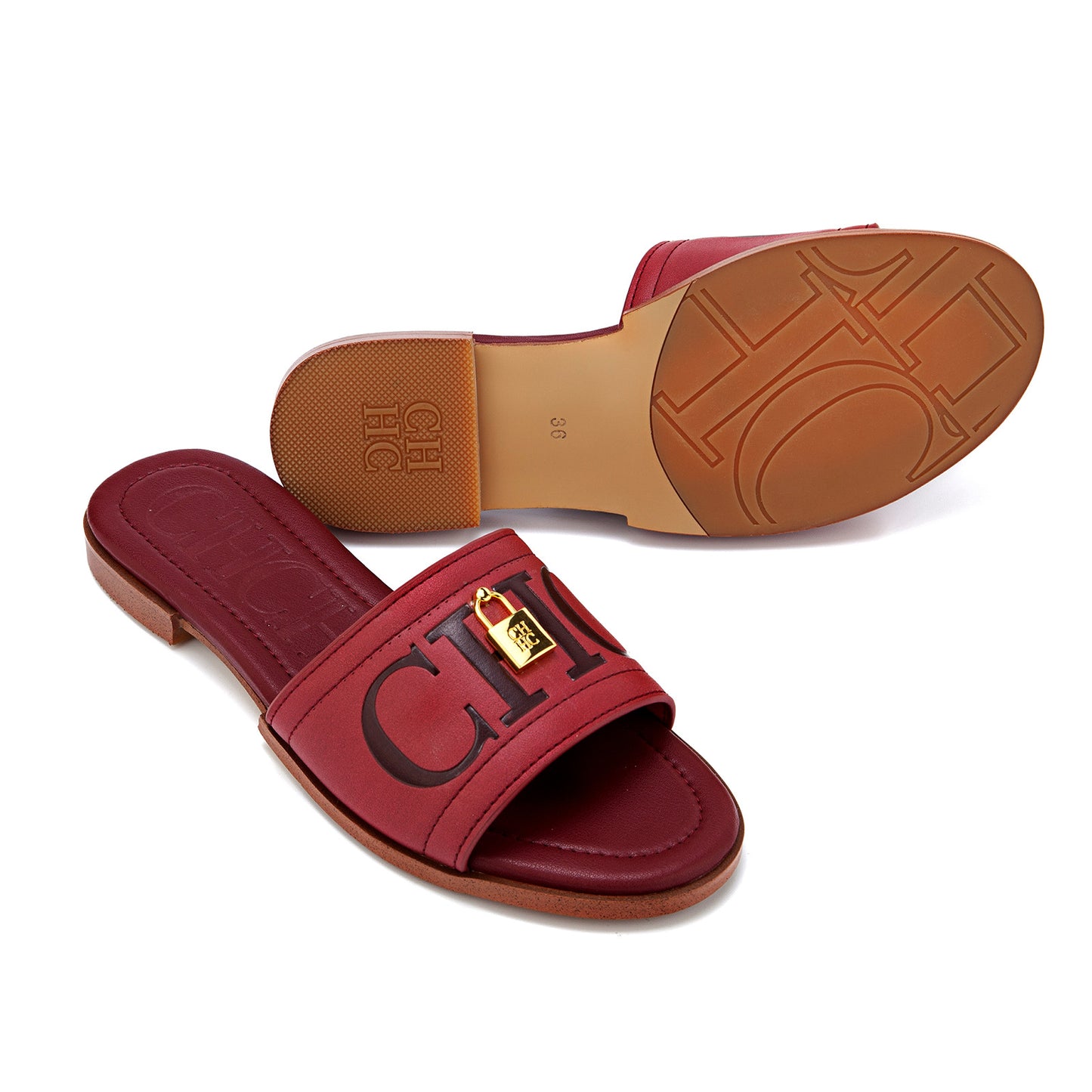 CHHC Women's Elegant Locked Leather Flat Slides