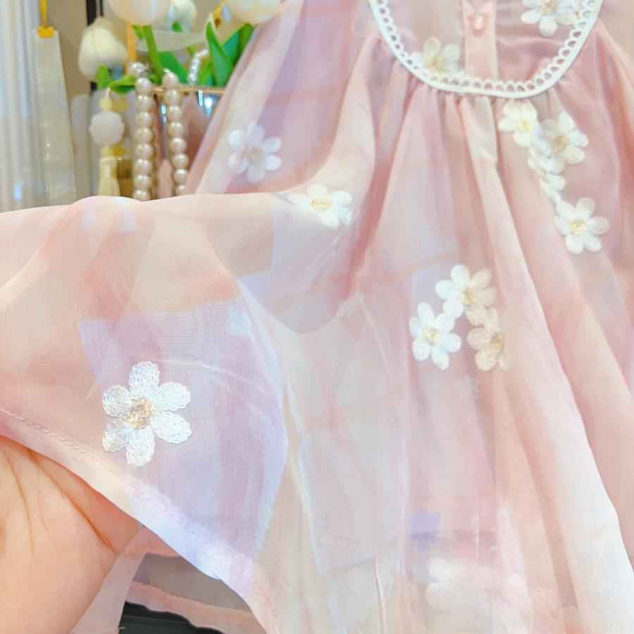 Girls Flying Sleeve Mesh Embroidery Dress