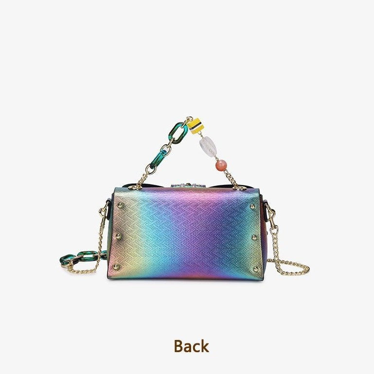 Women's Holographic Wing Mini Tote with Decorative Chain Crossbody Bag