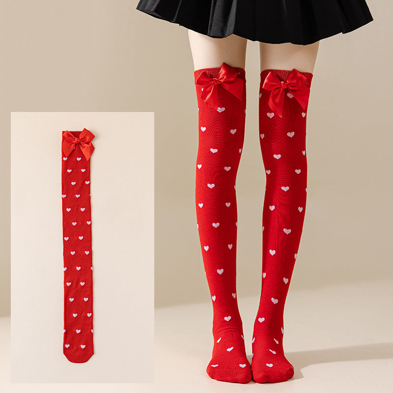 Valentine's Day Thigh-High Stockings with Red Bows