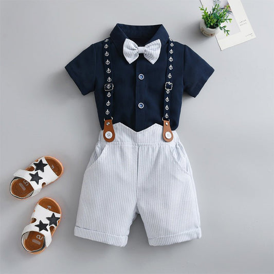 Little Gentleman Nautical Bow Tie & Suspender Outfit Set - itzy bitsy