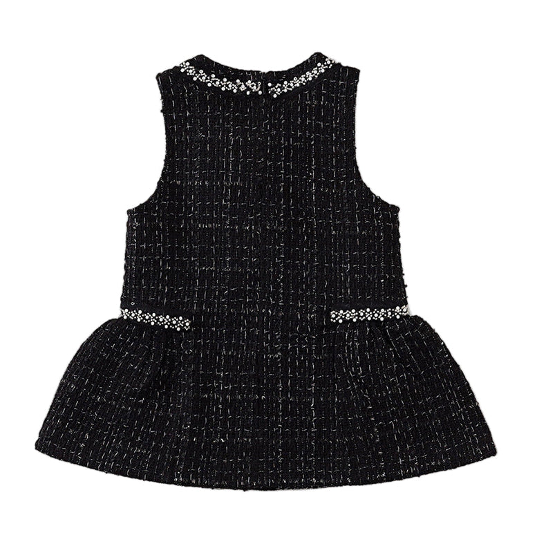 Girl's Black Tweed Sleeveless Sundress