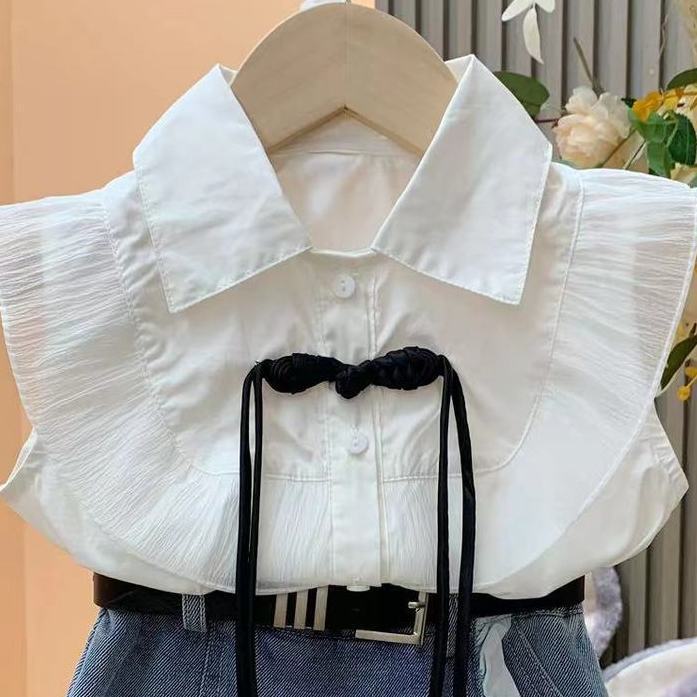 Girls 2pcs Outfit Set Casual Denim Skirt And Shirt*