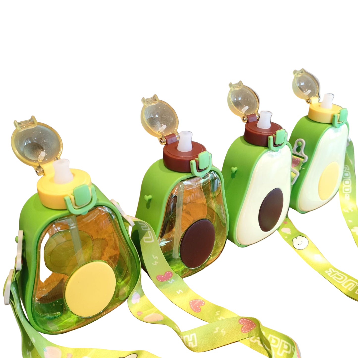 600mls Cute Avocado Straw Plastic Water Bottle