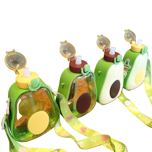 600mls Cute Avocado Straw Plastic Water Bottle