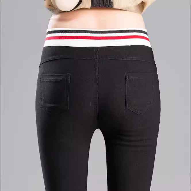 New product spring and autumn Korean version new high-waisted color strip outer leggings women's slim body stretch small foot pencil pants manufacturer batch