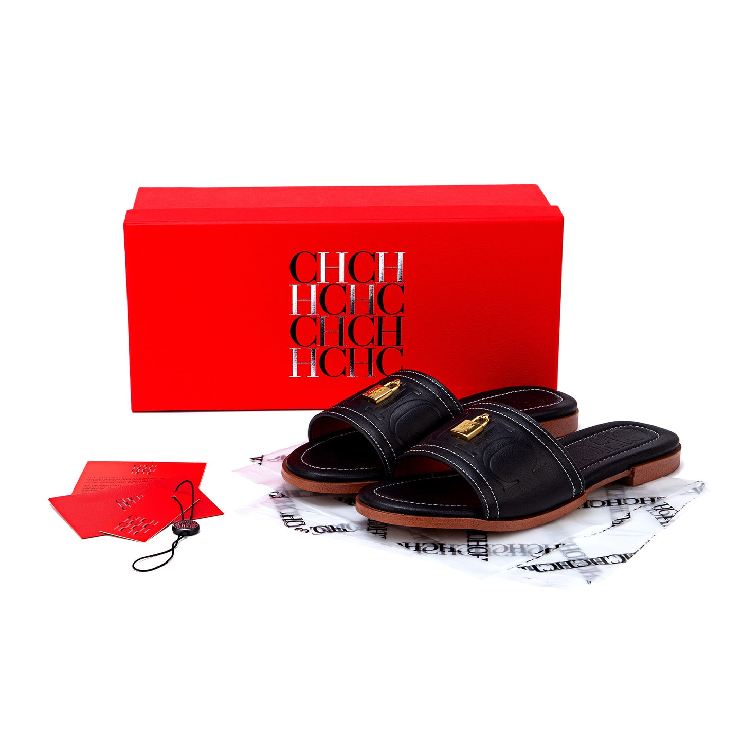 CHHC Women's Elegant Locked Leather Flat Slides