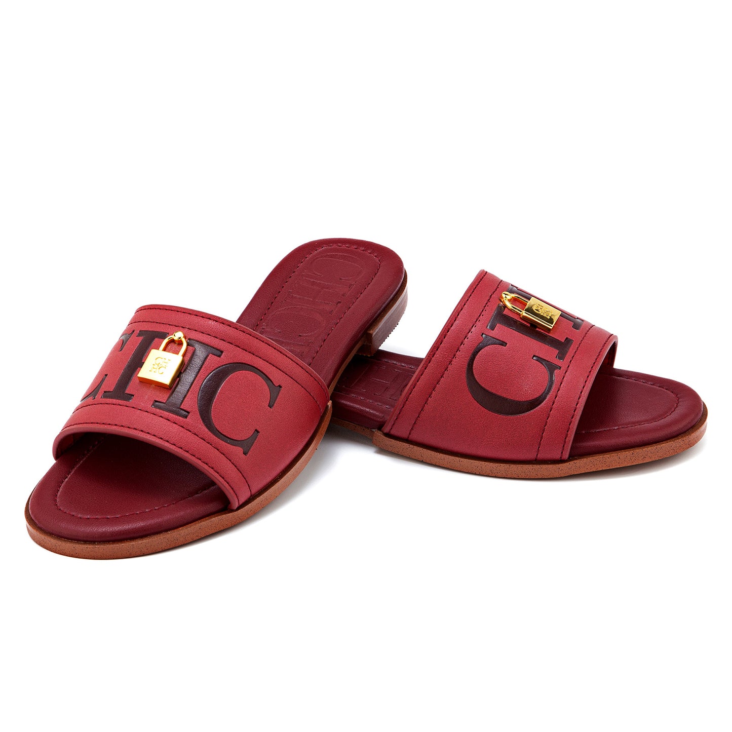 CHHC Women's Elegant Locked Leather Flat Slides