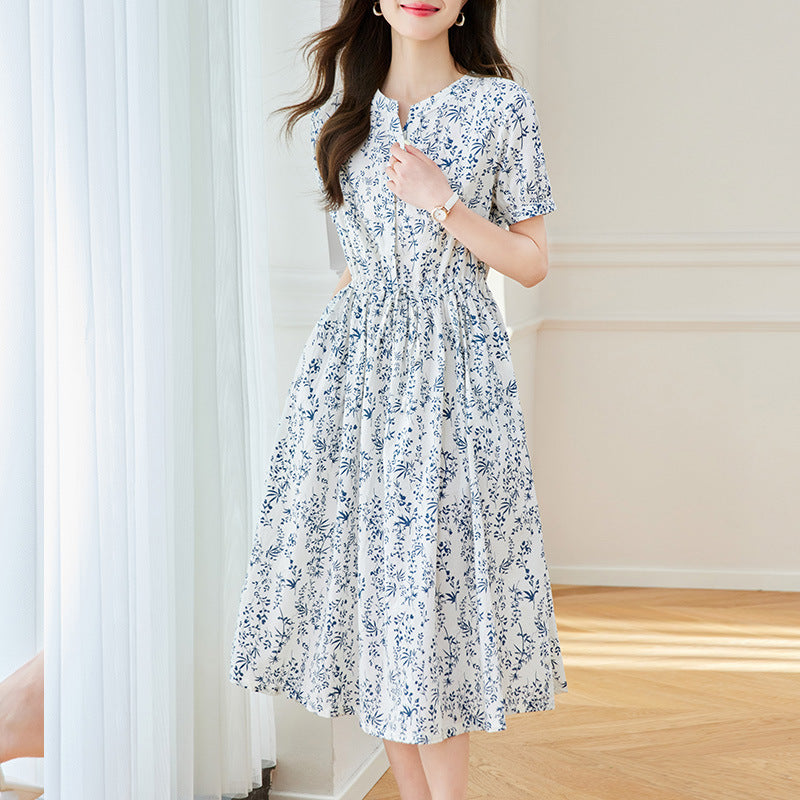 Women's Cotton Cocoon Mid-Length High-Waisted Dress