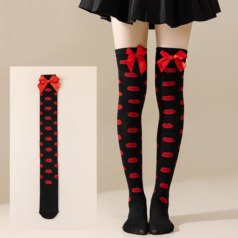Valentine's Day Thigh-High Stockings with Red Bows