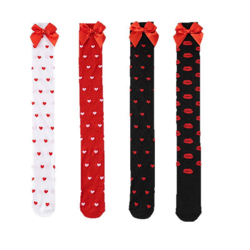 Valentine's Day Thigh-High Stockings with Red Bows