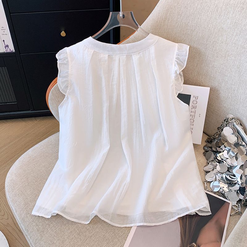 Girls Short Ruffle Sleeve - Pleated Blouse