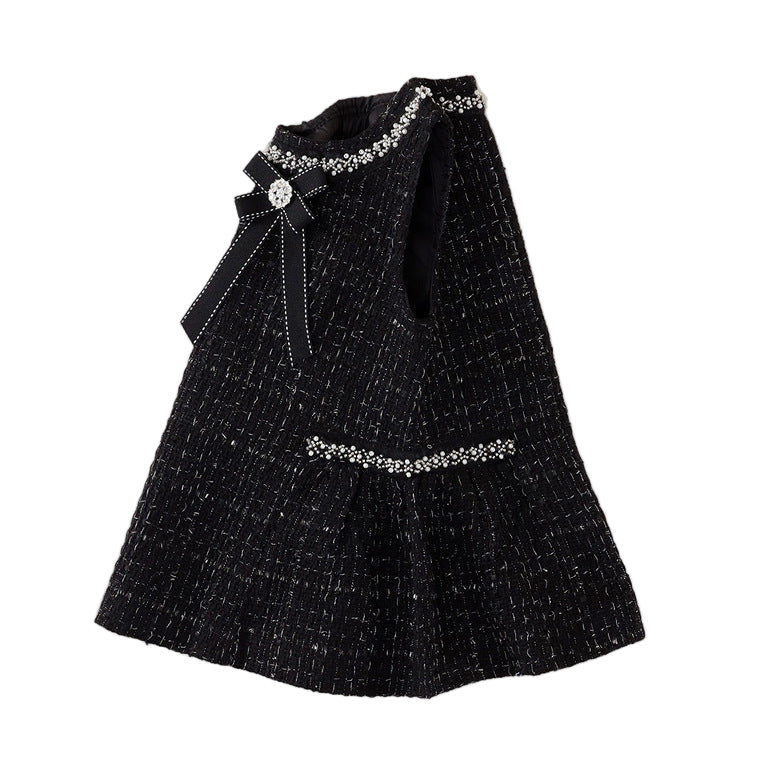 Girl's Black Tweed Sleeveless Sundress