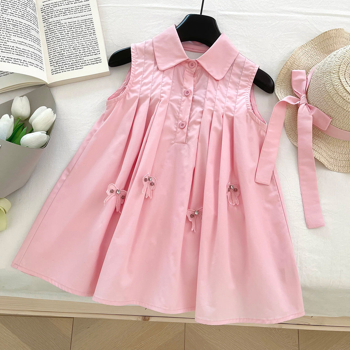 Girls' Sleeveless Pleated Shirt Dress