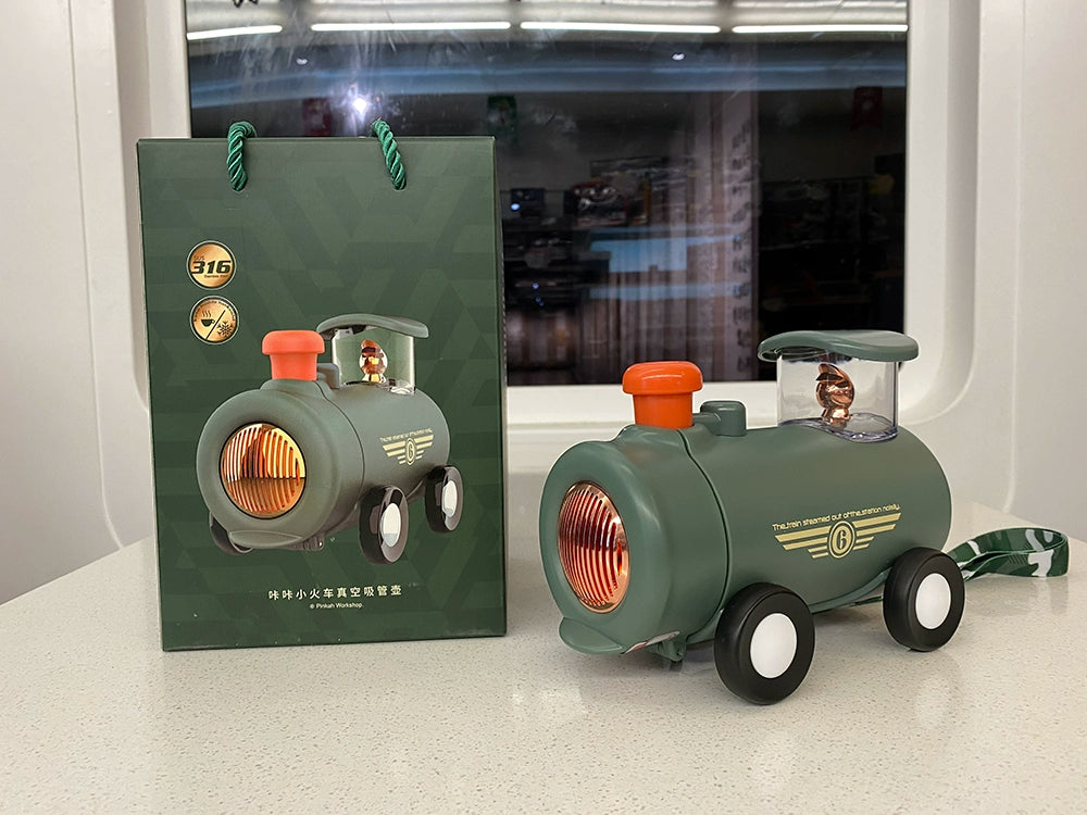 Little Bika children's super cute 316 thermos cup with straw train water bottle