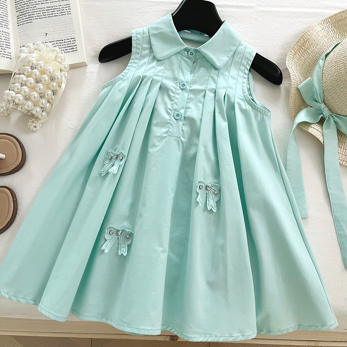 Girls' Sleeveless Pleated Shirt Dress