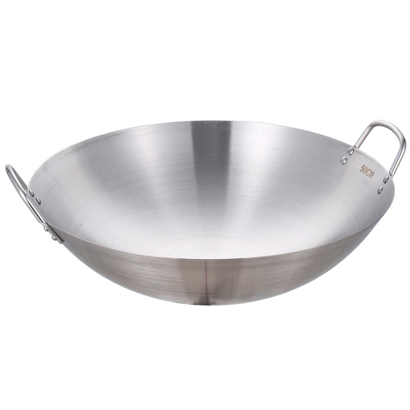 Commercial Size Stainless Steel Uncoated Double Handle Wok/Frying Pan