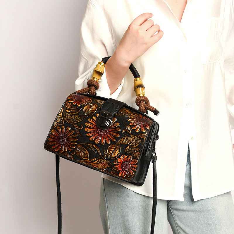 Retro Flower Printed Women's Shoulder/Hand Bag