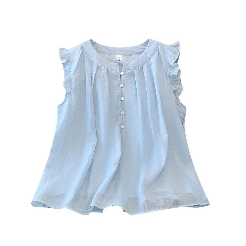 Girls Short Ruffle Sleeve - Pleated Blouse