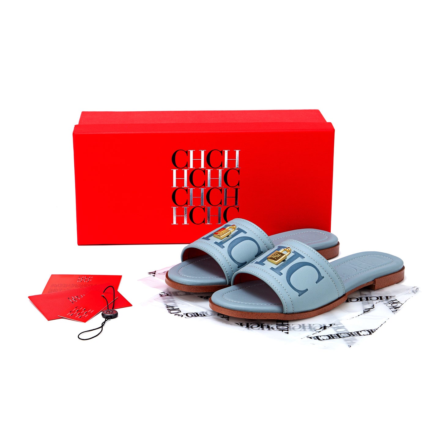 CHHC Women's Elegant Locked Leather Flat Slides