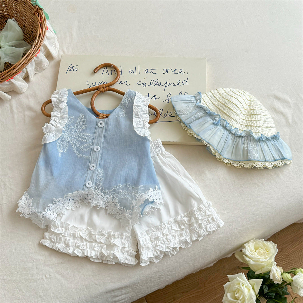 Girls 2pcs Set Elegant Cute Lace Summer Outfit