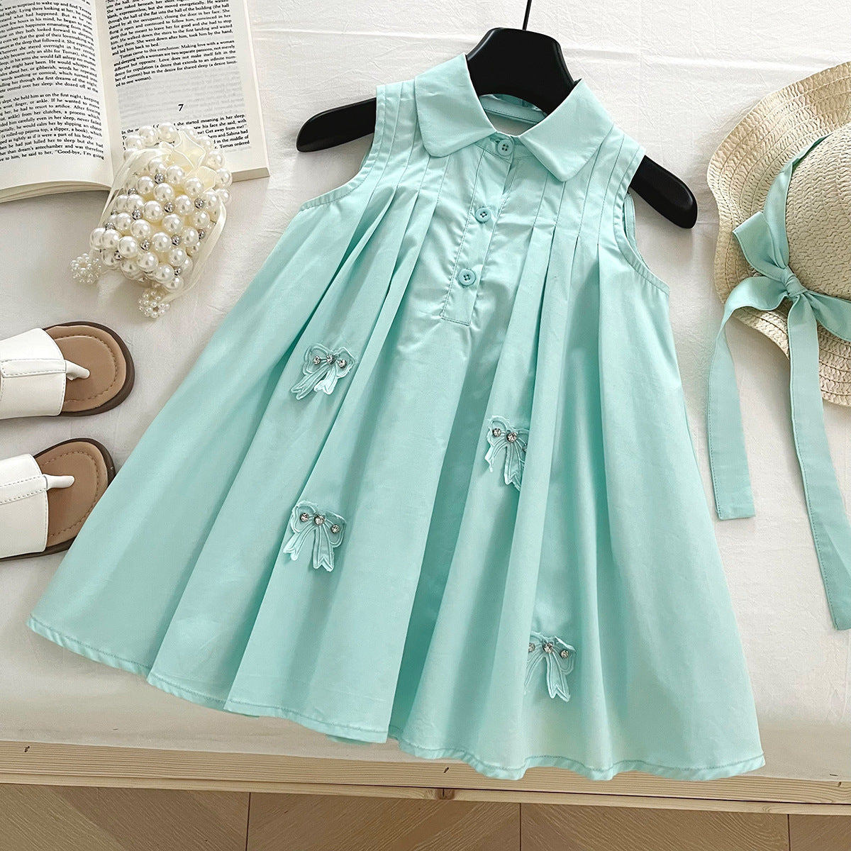 Girls' Sleeveless Pleated Shirt Dress