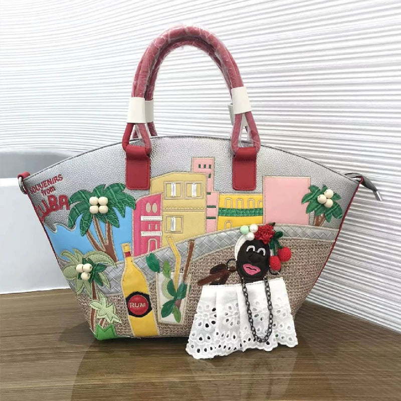 Lettifei large-capacity contrast embroidery shoulder/tote bag