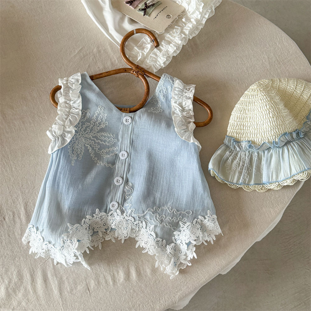 Girls 2pcs Set Elegant Cute Lace Summer Outfit