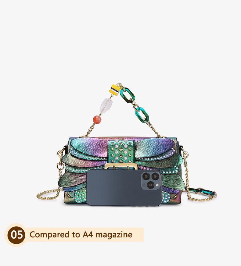 Women's Holographic Wing Mini Tote with Decorative Chain Crossbody Bag
