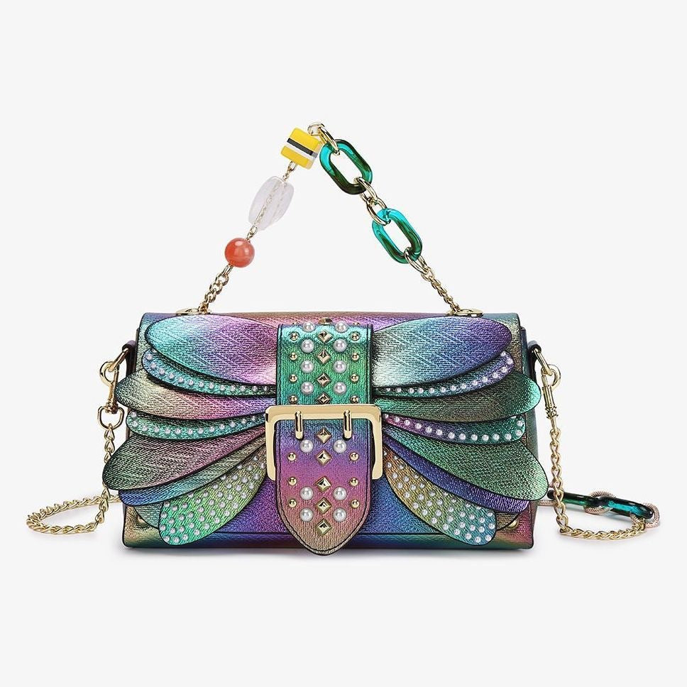 Women's Holographic Wing Mini Tote with Decorative Chain Crossbody Bag