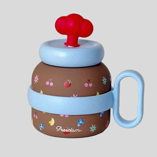 750ml Cupcake Ceramic Liner Stainless Steel Cup with Straw