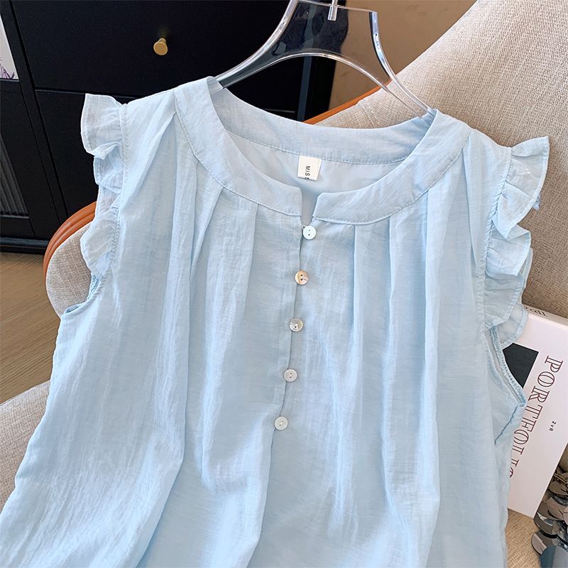 Girls Short Ruffle Sleeve - Pleated Blouse