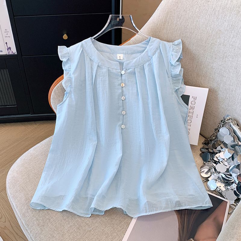 Girls Short Ruffle Sleeve - Pleated Blouse