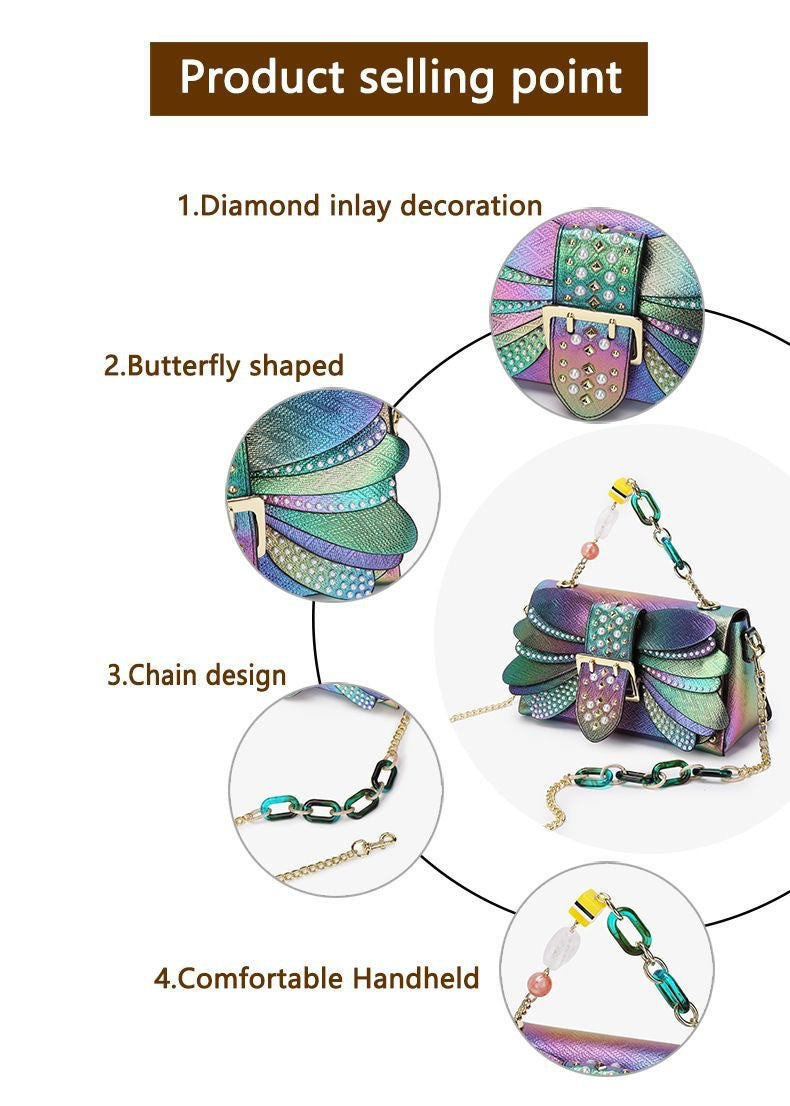 Women's Holographic Wing Mini Tote with Decorative Chain Crossbody Bag