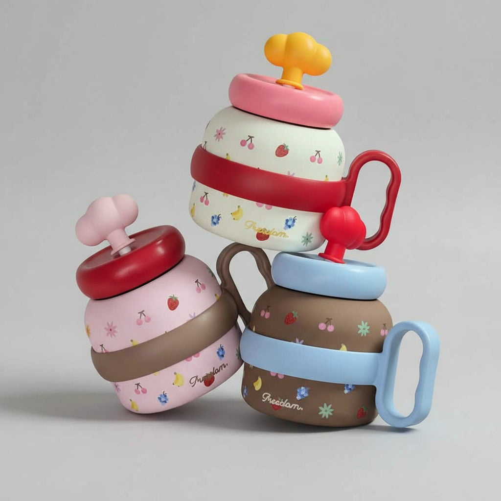 750ml Cupcake Ceramic Liner Stainless Steel Cup with Straw