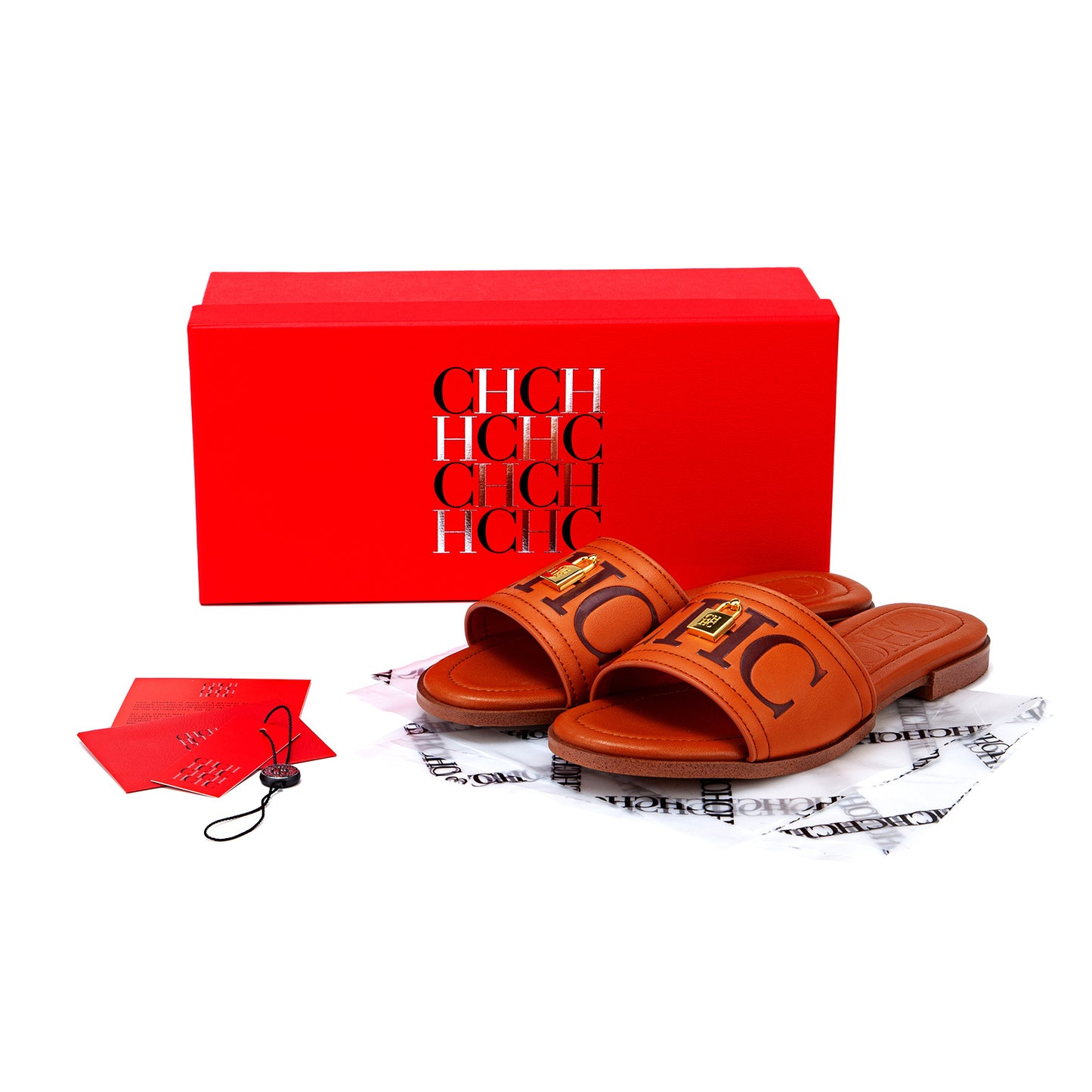 CHHC Women's Elegant Locked Leather Flat Slides