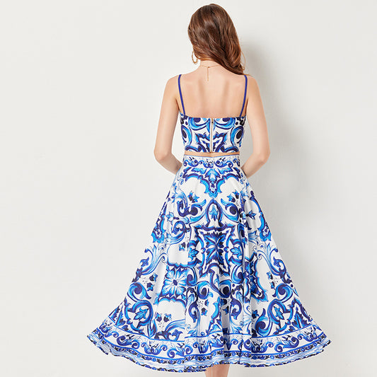 Thalassa Three-Dimensional Bandeau Suspender Top +Skirt 2Pcs Set